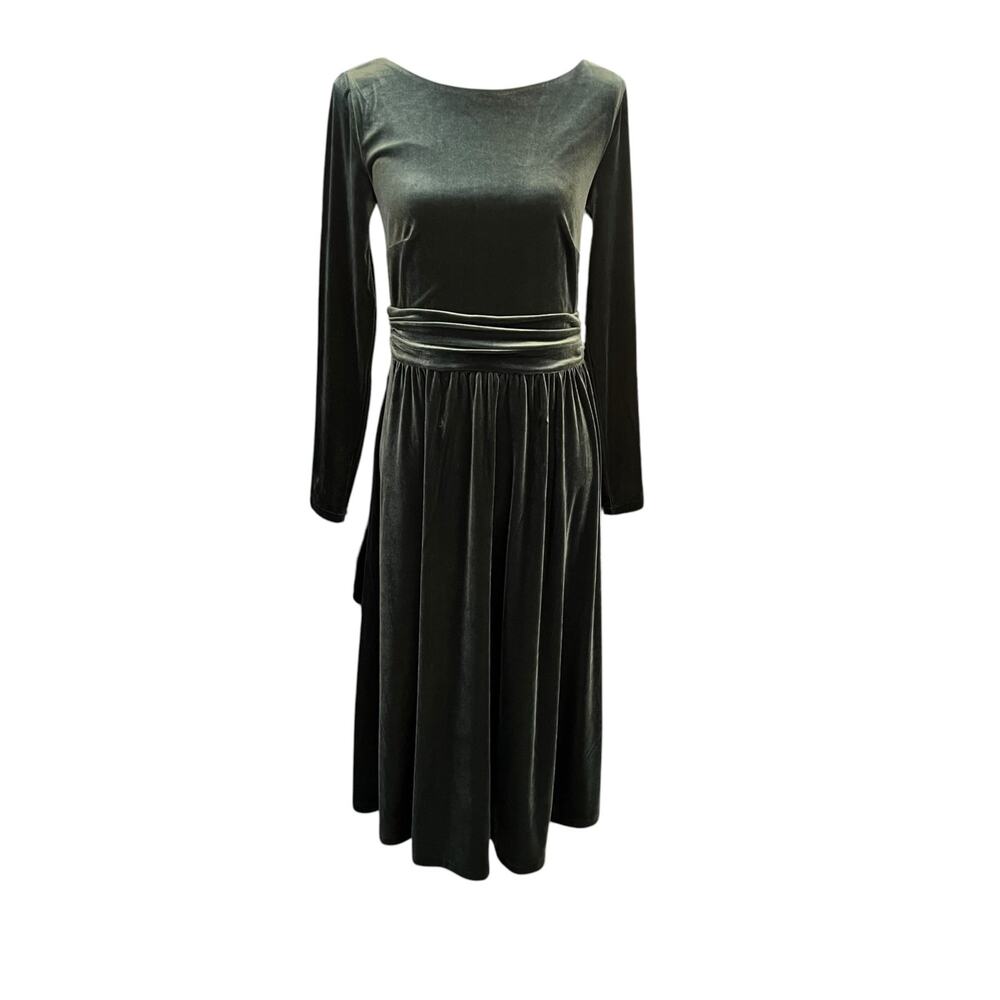 Boden Dark Green Velvet Long Sleeve Fit & Flare Midi Dress Size 6R